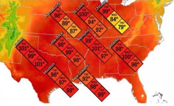 高温创纪录 上亿美国人遭“烤”验！地图一片火红