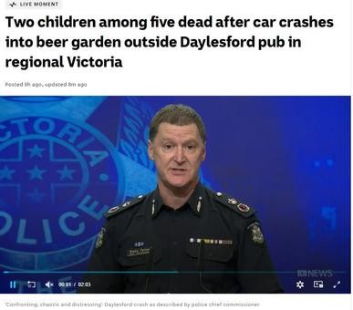 澳大利亚一汽车撞进露天餐厅致5死5伤 总理发文哀悼
