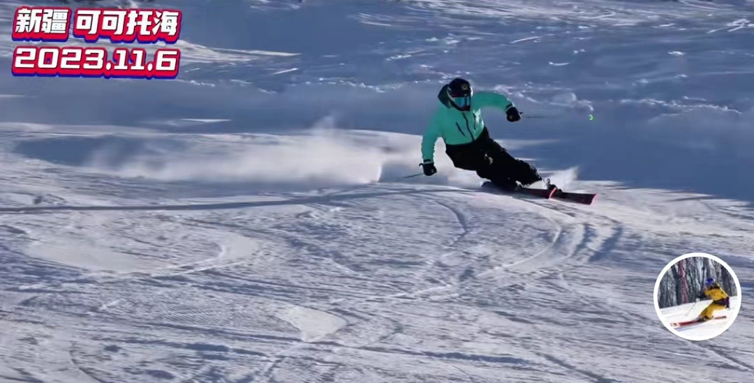 图为周雅萍滑雪视频截图