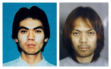 左图为1995年日本警方发布的平田信特别通缉告示；右图为2012年1月6日东京警视厅公布的照片