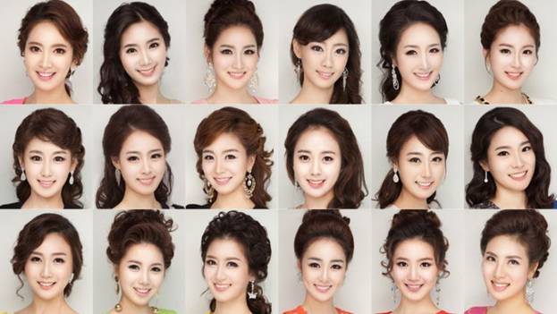 韩国小姐选美，被吐槽不是选美而是选发型，因为大家的脸看起来都一样。