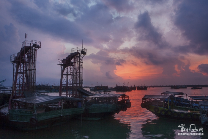 从杨浦码头坐轮渡去渔市，得坐半个小时，天还没有亮，船在黑暗中行驶，天边丝丝云朵悄然地展开