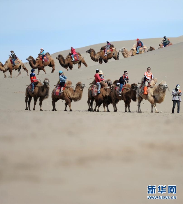 （一带一路·好风光）（2）敦煌鸣沙山上体验大漠驼队