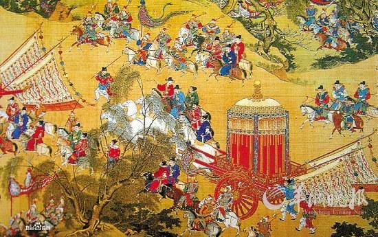 现藏台北故宫博物院的《出警入跸图》，能清楚地看到随驾扈从的锦衣卫（局部）