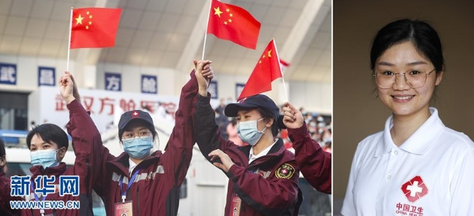 这是一张拼版照片。左：在武昌方舱医院，中南大学湘雅二医院代谢内分泌科护士李佳宁（中）庆祝休舱（3月10日摄）；右：这是3月17日在中南大学湘雅二医院驻地拍摄的准备启程返回湖南的李佳宁。 随着湖北新冠肺炎疫情形势好转，3月17日，援鄂医疗队开始有序撤回。在武汉工作的日子里，白衣天使们的面容均被口罩、护目镜等遮挡，少有人知晓他们的模样。离开武汉前，他们短暂地摘下口罩，露出面庞。 新华社记者 沈伯韩 摄