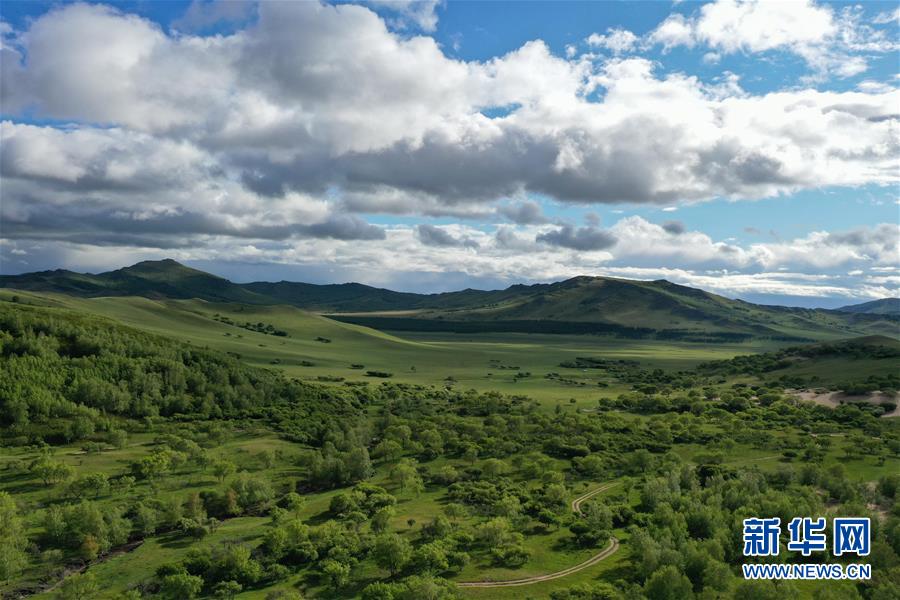 这是6月3日拍摄的阿鲁科尔沁草原部分景色（无人机照片）。新华社记者 刘磊 摄