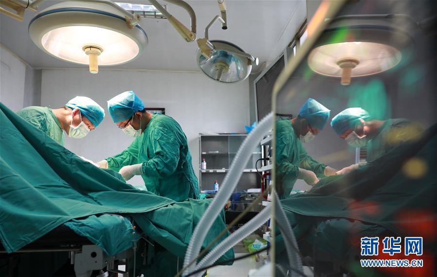 8月19日，河北省邢台市任泽区人民医院外科医师张萌（左）在进行手术。 当日是中国医师节，各地医师坚守岗位，在工作中度过自己的节日。 新华社发（宋杰 摄）