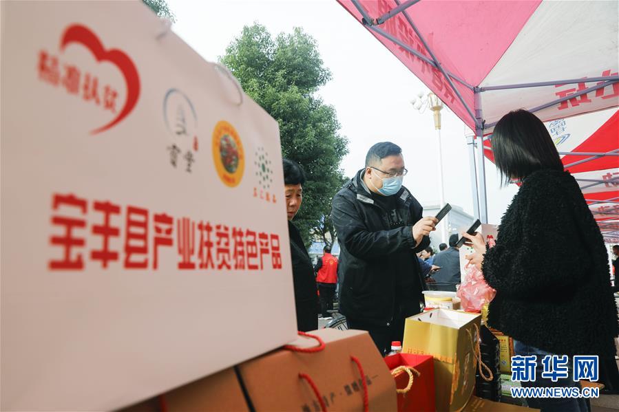 10月17日，居民在河南省平顶山市宝丰县举办的扶贫日活动上选购农产品。新华社发（何五昌 摄）