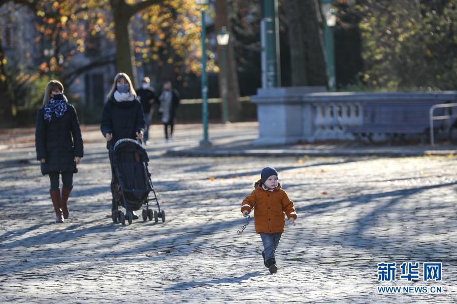 11月18日，在比利时布鲁塞尔，人们在公园散步。席卷欧洲的第二波新冠疫情给各国防疫战线造成不同程度的冲击。近一段时间以来，欧洲国家纷纷收紧防疫措施，目前这一波疫情正趋于缓和。世界卫生组织统计数据显示，欧洲地区每日新增病例数17日连续第4天下降。新华社记者张铖摄