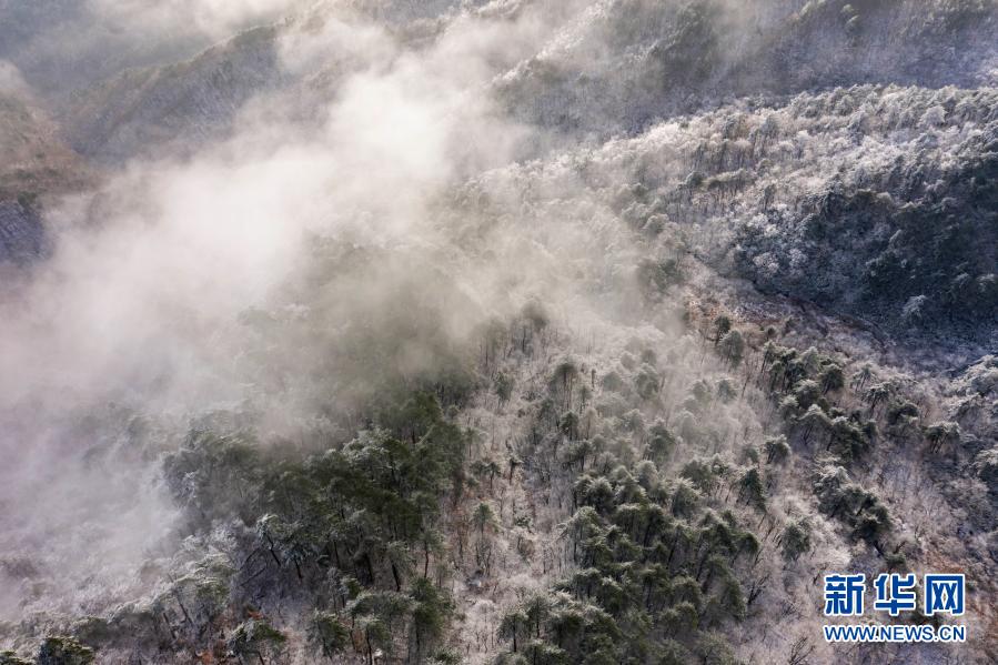 这是11月29日在霍山县大化坪镇拍摄的雪景。11月28日，地处大别山腹地的安徽省六安市霍山县大化坪镇迎来降雪。雪后的山林银装素裹，仿佛童话世界。新华社发（徐程 摄）