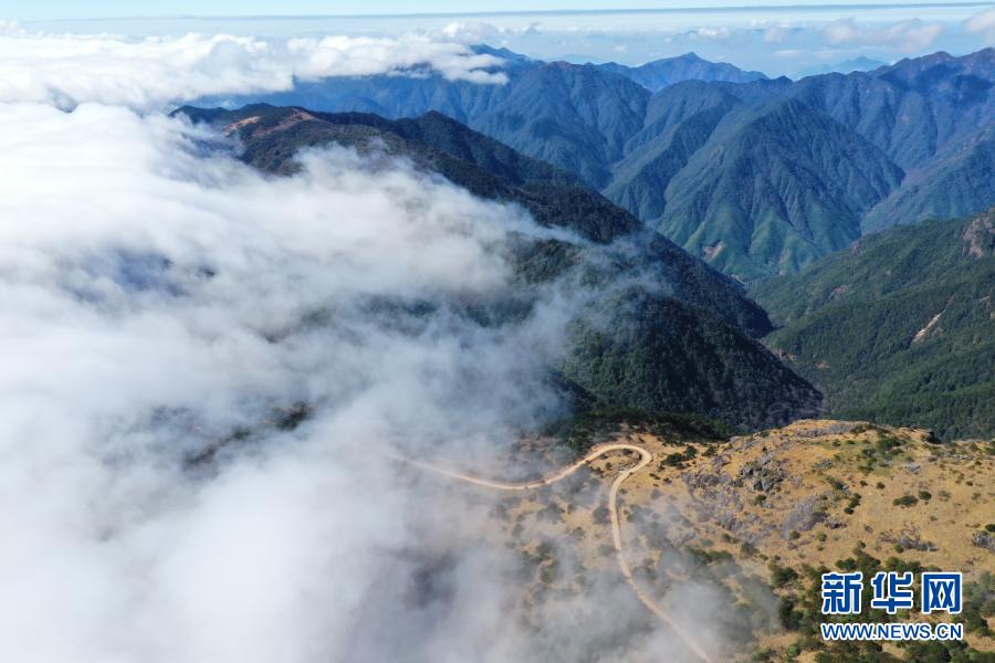 12月1日，武夷主峰黄岗山云雾缭绕，美若仙境（无人机照片）。当日，位于武夷山国家公园核心区内的武夷断裂带与海拔2160.8米的武夷主峰黄岗山云雾缭绕，美若仙境。福建省武夷山国家公园是全国10个国家公园体制试点区之一，拥有210.7平方公里未受人为破坏的原生性森林植被，保存了世界同纬度带最完整、最典型、面积最大的中亚热带原生性森林生态系统。新华社记者 姜克红 摄