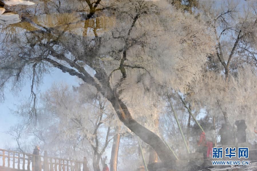 这是12月27日拍摄的承德避暑山庄雾凇美景。寒冬时节，位于河北省承德市双桥区的世界文化遗产——避暑山庄内出现雾凇景观，吸引市民和游客前来观赏休闲。新华社发（王立群 摄）