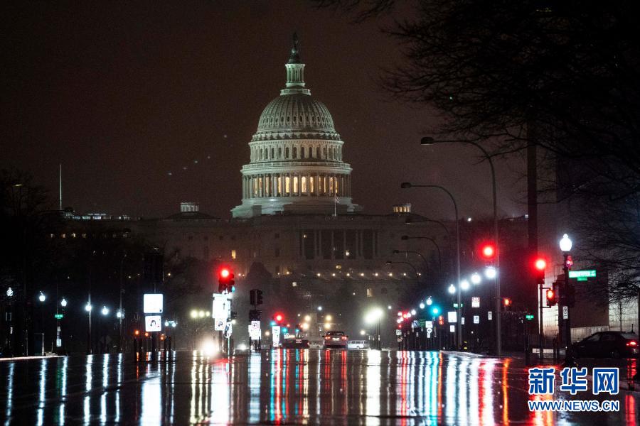 1月1日，位于美国华盛顿的国会大厦笼罩在雨中。新华社记者 刘杰 摄