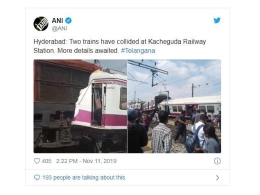 印度海得拉巴发生2列火车相撞 致多人受伤