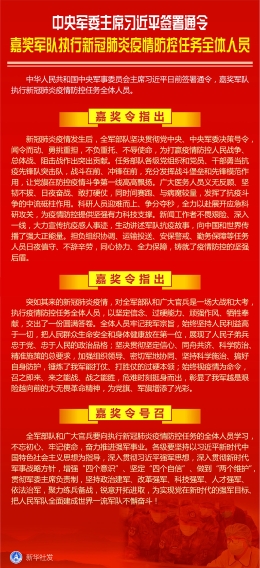 习近平签署通令 嘉奖军队执行疫情防控任务全体人员