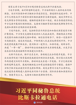 习近平同秘鲁总统比斯卡拉通电话