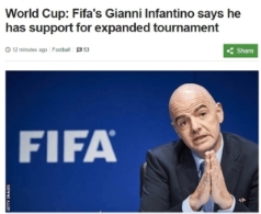 世界杯扩军获FIFA压倒性支持 国足或有望