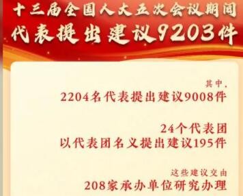 十三届全国人大五次会议9203件代表建议交办