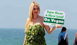 澳大利亚女子着菜裙宣传素食主义
