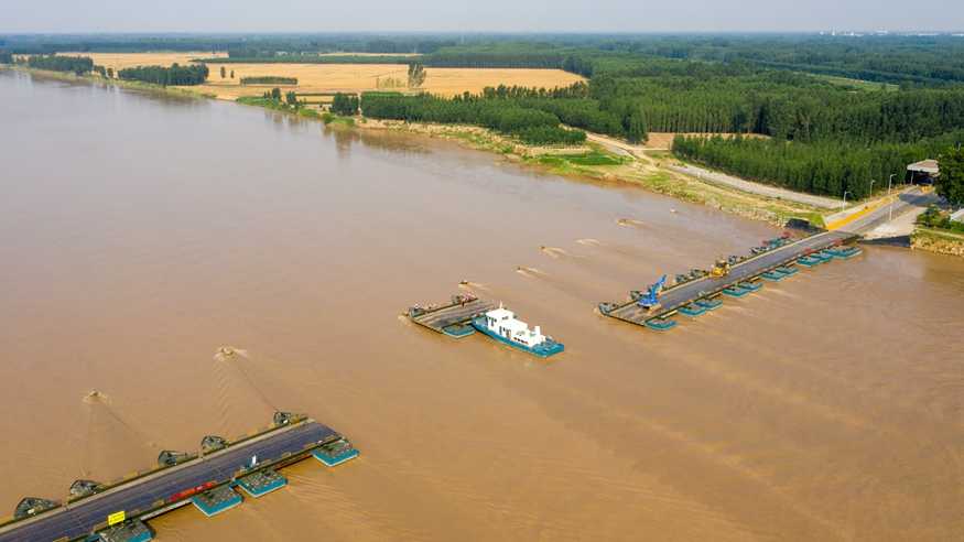 山东：黄河调水调沙 拆除浮桥迎汛