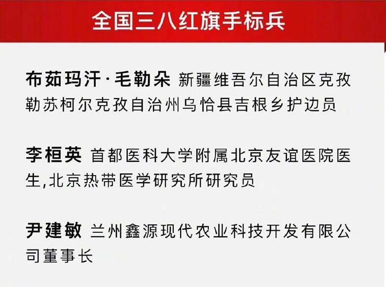 2021年度全国三八红旗手标兵公布