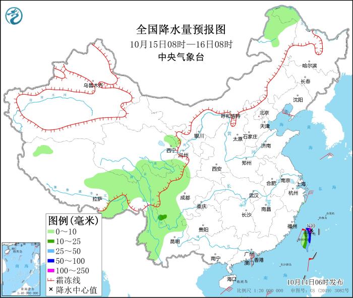 全国降水量预报图(10月15日08时-16日08时)