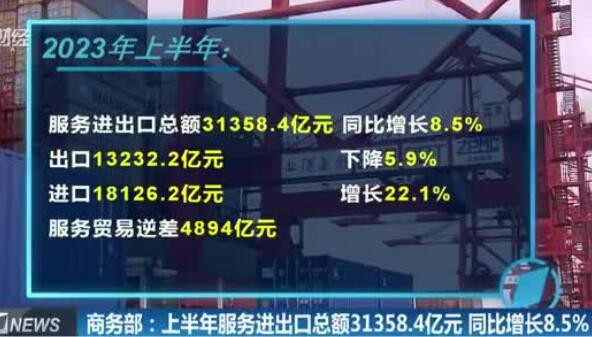 商务部：上半年我国服务进出口总额31358.4亿元 同比增长8.5%