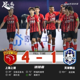 中超-外援包揽进球颜骏凌扑点 上港4-1泰达