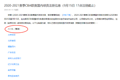 CBA联盟官方：八一男篮全队“暂缓”注册