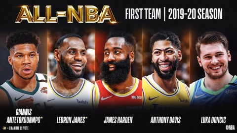 NBA最佳阵容一队 字母哥詹皇东契奇入围