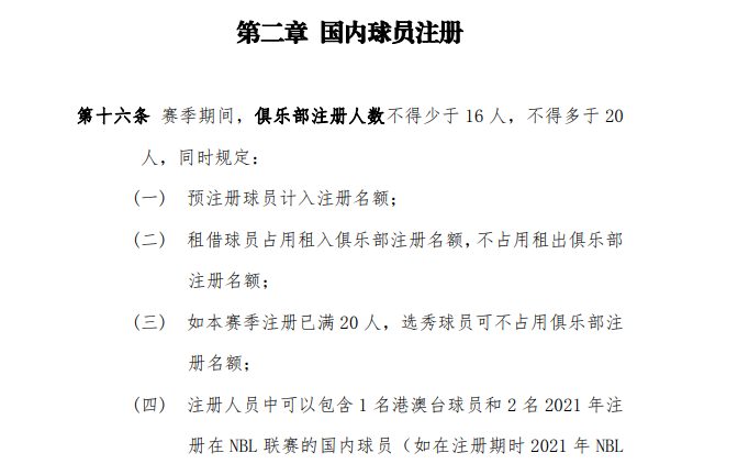 CBA新赛季本土球员注册期为8月1日-31日