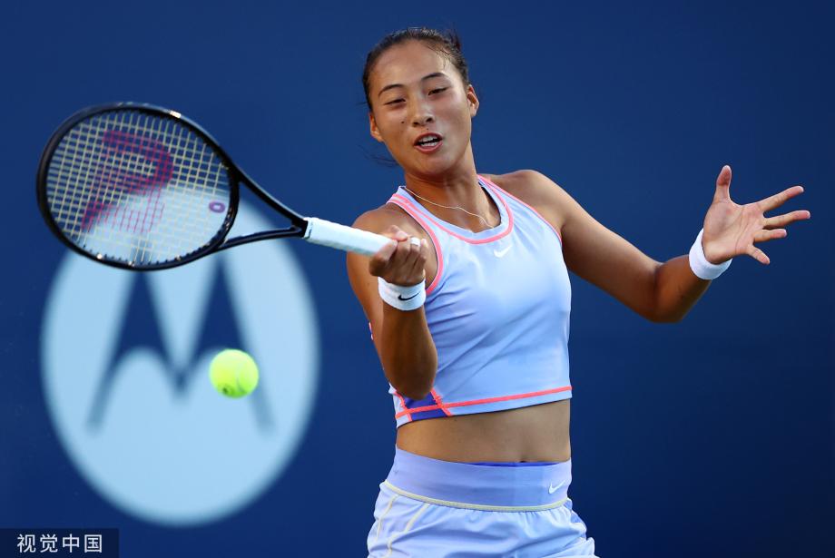 [图]郑钦文2-1安德莱斯库 首进WTA1000八强