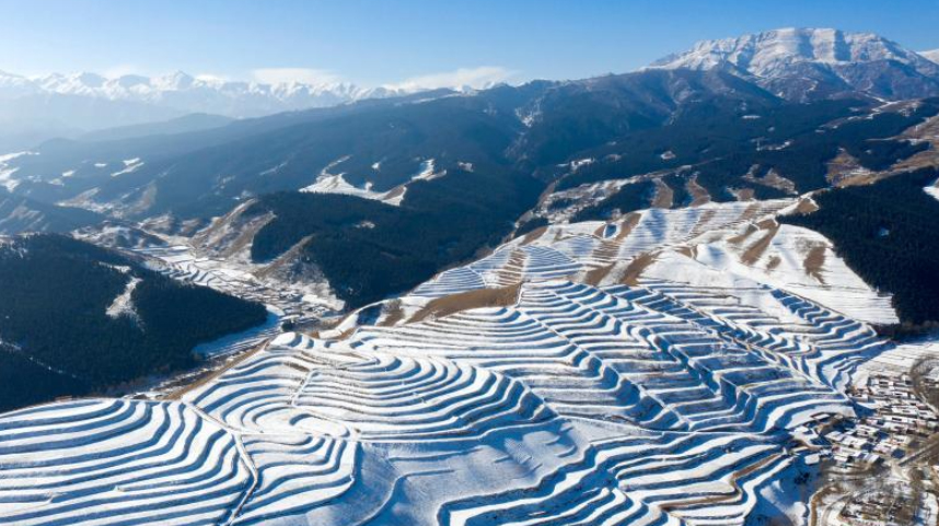 甘肃天祝：雪落梯田景色美