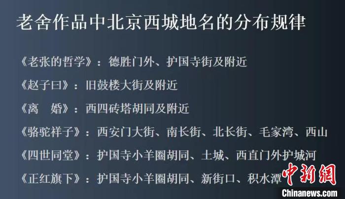 老舍作品西城地名分布 老舍戏剧节供图 老舍作品西城地名分布 老舍戏剧节供图
