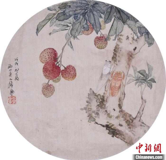 居廉《荔枝蝉鸣》 广州艺术博物院 供图 居廉《荔枝蝉鸣》 广州艺术博物院 供图